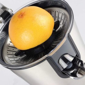 Spremiagrumi elettrico potente, per agrumi di tutti i tipi (compreso melograno). Corpo in acciaio inox , e braccio a leva. Piedi