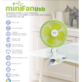 Mini ventilatore portatile con clip e base, alimentazione USB EV090 MINIFANUSB CFG 2