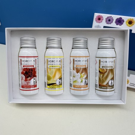 Cofanetto 4 fragranze 50ml Imperial Soap, Vaniglia e Mirra, Vento d'Oriente, Gold Argan HOROMIA