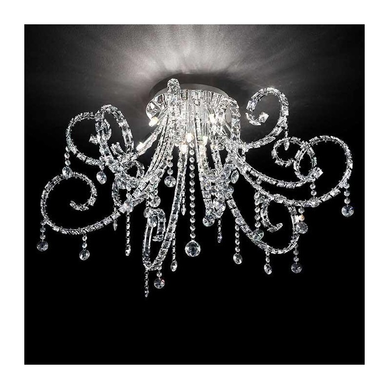 PLAFONIERA CON CRISTALLI FIORE 6 LUCI-IDEAL LUX