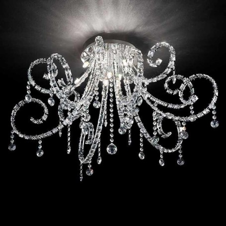PLAFONIERA CON CRISTALLI FIORE 6 LUCI-IDEAL LUX