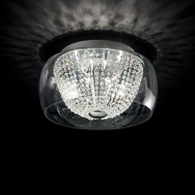 Lampadario a sospensione con diffusore in vetro soffiato, e catene di ottagoni all'interno IDEAL LUX mod AUDI 60 PL8 D40