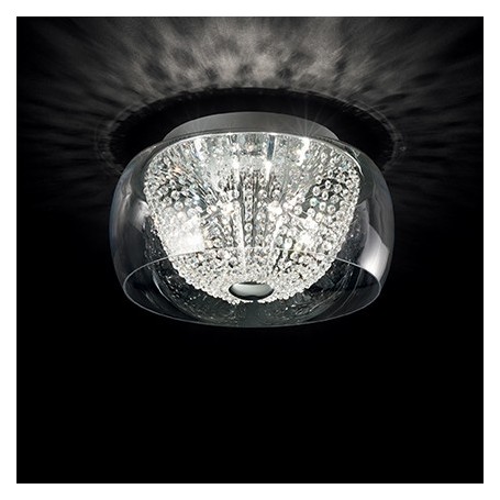 Lampadario a sospensione con diffusore in vetro soffiato, e catene di ottagoni all'interno IDEAL LUX mod AUDI 60 PL8 D40