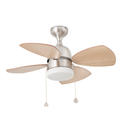Ventilatore soffitto con luce, 4 pale, nikel opaco/legno 33706 MEDITERRANEO