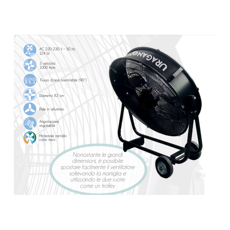 GRANDISSIMO VENTILATORE DA TERRA CON RUOTE PROFESSIONALE DIAMETRO 97 CM
