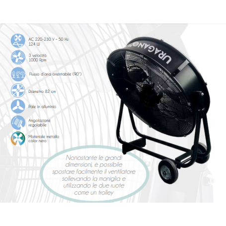 GRANDISSIMO VENTILATORE DA TERRA CON RUOTE PROFESSIONALE DIAMETRO 97 CM