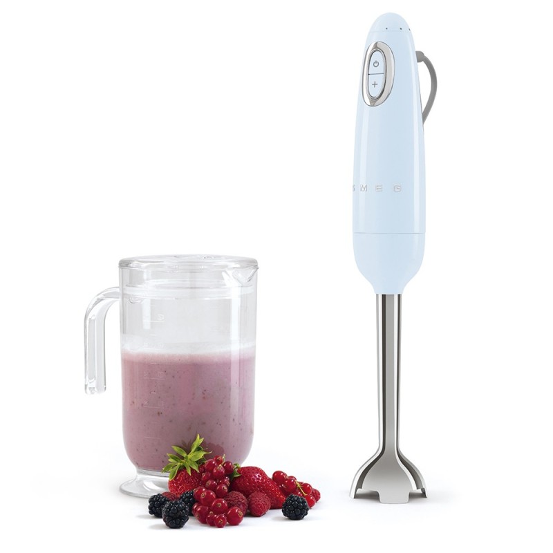 Frullatore ad immersione con asta e lame in acciaio inox. Con bicchiere, tritatutto, frusta e schiacciaverdure  inclusi. SMEG CO