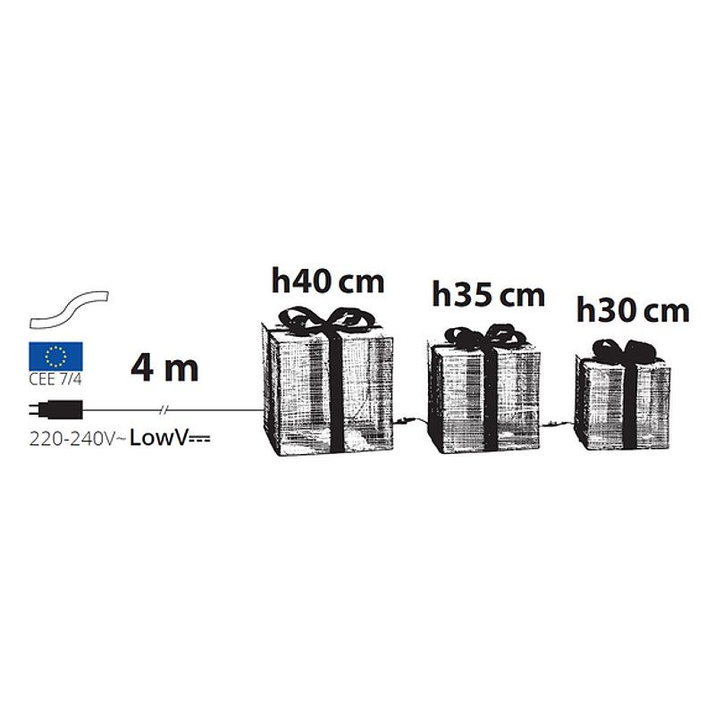 Set 3 pacchi regalo 3D 35/30/25cm luce fissa bianco caldo LHC GT3 35-240-F (TWW) Lotti