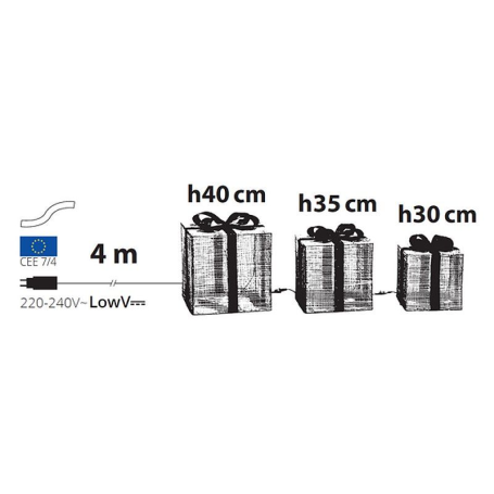 Set 3 pacchi regalo 3D 35/30/25cm luce fissa bianco caldo LHC GT3 35-240-F (TWW) Lotti Set 3 pacchi regalo 3D 35/30/25cm luce fissa bianco caldo LHC GT3 35-240-F (TWW) Lotti