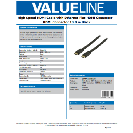 Cavo HDMI - piatto - 10 mt - nero Cavo HDMI - piatto - 10 mt - nero